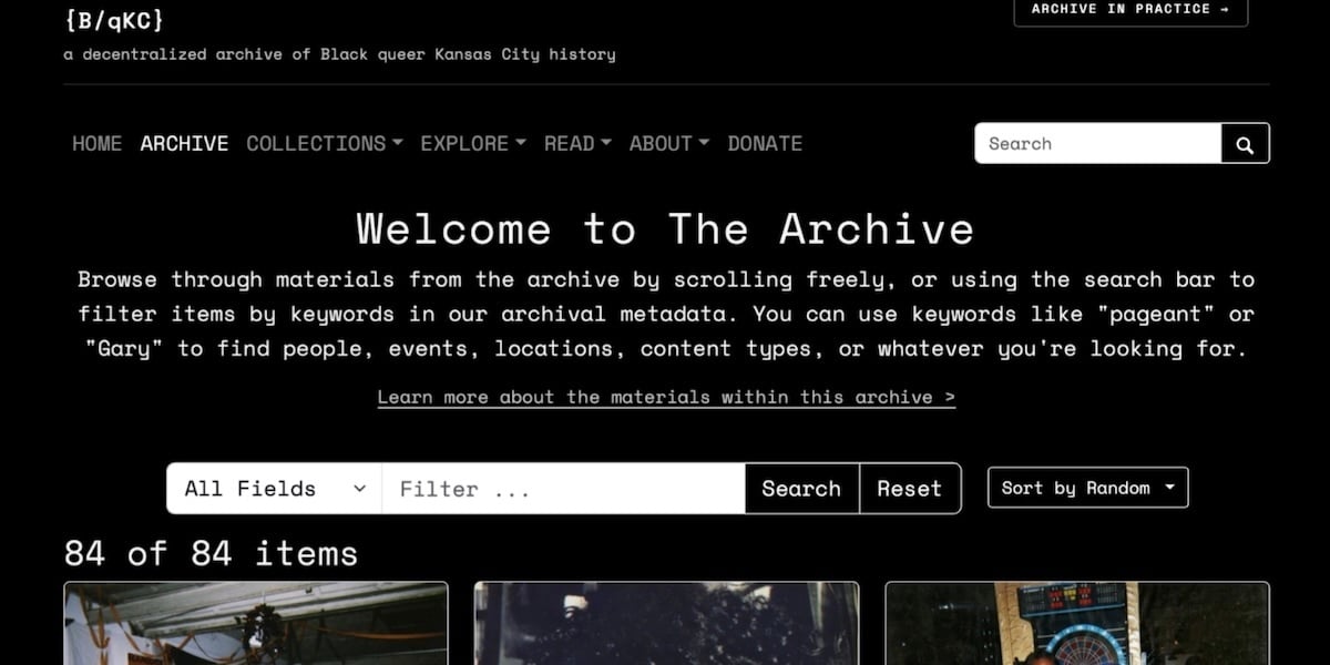 Screenshot of the {B/qKC} archive.
