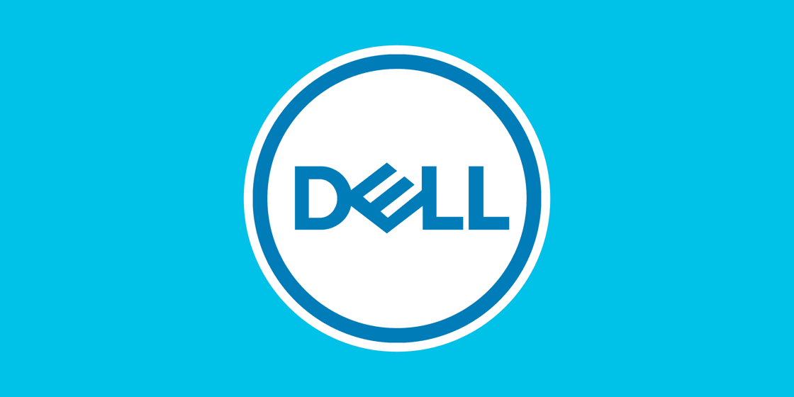 Dell logo on a light blue background.