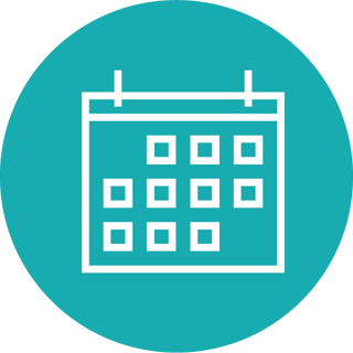 Calendar icon inside a green circle.