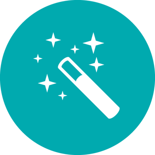 Icon of a magic wand on a green background.