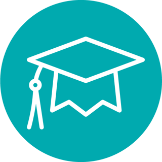 Icon of a mortarboard cap on a green background.