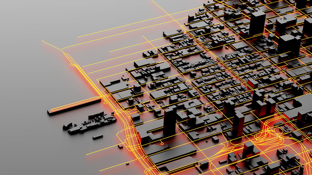 A 3D illustration of a city.
